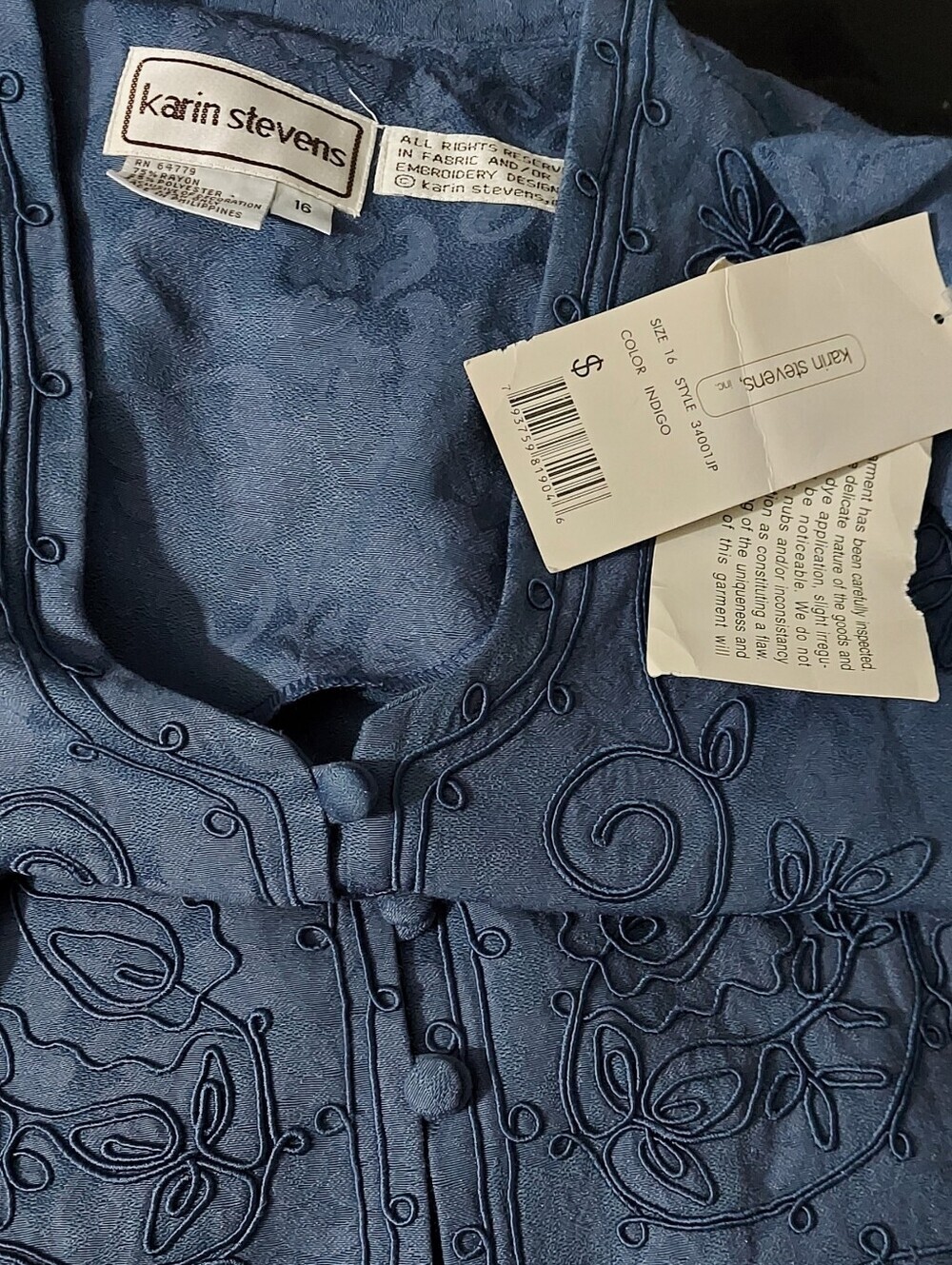 NWT VINTAGE karin stevens Dusty Blue Embroidered Midi Set Sz 16 - Picture 4 of 4